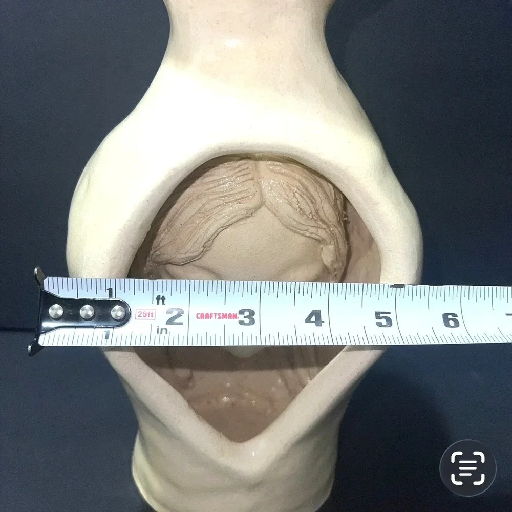 Artisan Ceramic Sculptural Face Vase Cream Glossy Hand Molded Surrealist Vessel